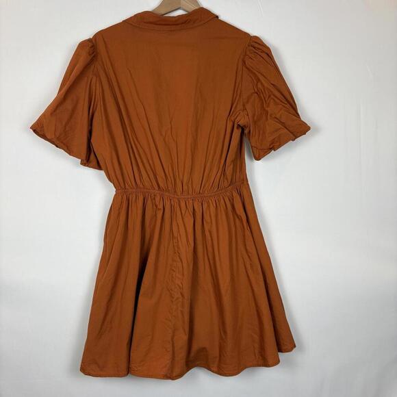 Macy's And Now This Orange Cutout Fit & Flare Bubble Sleeve Dress Size: Large - Picture 5 of 8
